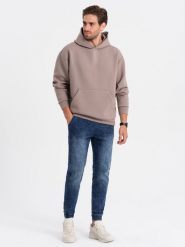 Spodnie męskie marmurkowe jeansowe JOGGERY - ciemnoniebieskie V1 OM-PADJ-0133 - XXL. Niebieskie joggery i bojówki Ombre Clothing, l, bez wzorów, z bawełny. W wyprzedaży za 69.99 zł.