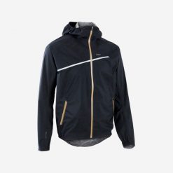 Kurtka do biegania w terenie przeciwdeszczowa męska Kiprun Run 500 Rain. Czarne kurtki KIPRUN, na lato, l, bez wzorów, z materiału, bez kaptura. Za 199.99 zł.