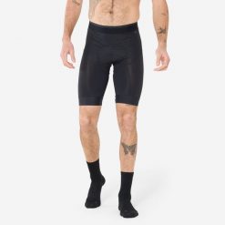 Spodenki pod szorty na rower MTB męskie Rockrider Comfort 500. Czarne spodenki rowerowe ROCKRIDER, l, bez wzorów, z elastanu, rowerowe. Za 109.99 zł.