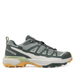 Trekkingi Salomon. Szare buty trekkingowe Salomon, bez wzorów, z gore-texu, bez zapięcia. Za 489.99 zł.