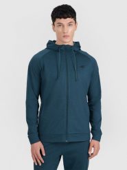 4F Bluza treningowa regular szybkoschnąca męska - granatowa XL. Niebieskie bluzy z kapturem 4F, m, bez wzorów, z dzianiny, z kapturem. Za 199.99 zł.