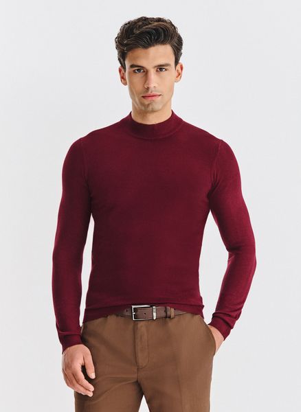 PAKO LORENTE - Półgolf męski w bordowym kolorze. Czerwone swetry nierozpinane Pako Lorente, l, bez wzorów, z nylonu, bez kołnierzyka, bez ramiączek. Za 99.99 zł.