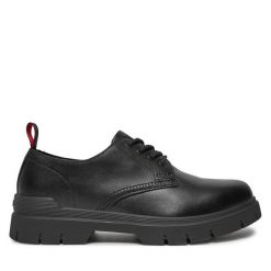 Półbuty HUGO. Czarne eleganckie półbuty Hugo, bez wzorów, bez obcasa, bez zapięcia. Za 799.99 zł.