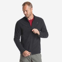 Polar turystyczny męski Quechua MH100. Czarne bluzy z polaru QUECHUA, l, bez wzorów, z materiału, bez kaptura. Za 69.99 zł.