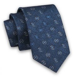 Niebieski Elegancki Męski Krawat -Angelo di Monti- 6 cm, Wzór Geometryczny, Kółka, Okręgi, Koła. Niebieskie krawaty i muchy Angelo di Monti, bez wzorów, z tkaniny. Za 45.00 zł.