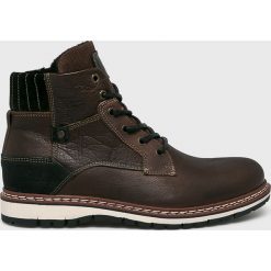 Bullboxer - Buty. Brązowe botki sznurowane Bullboxer, bez wzorów, z materiału, bez obcasa, bez zapięcia. W wyprzedaży za 299.90 zł.