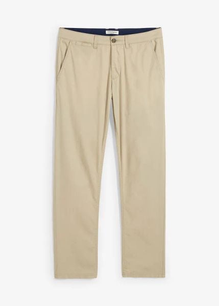 Chinosy ze stretchem o kroju regular fit, prosta nogawka. Niebieskie eleganckie spodnie bonprix, na co dzień, na lato, m, z bawełny. Za 114.99 zł.