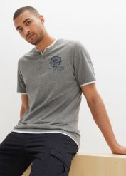 T-shirt z dekoltem Henley, krótki rękaw (2 szt.), z czystej bawełny organicznej. Niebieskie bluzki z długim rękawem bonprix, l, bez wzorów, z bawełny, bez kołnierzyka, bez ramiączek. Za 119.99 zł.