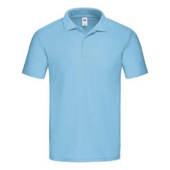 Męska Oryginalna Koszulka Polo. Niebieskie koszulki polo sportowe Fruit of the Loom, l, bez wzorów, bez kołnierzyka, bez ramiączek. Za 46.99 zł.