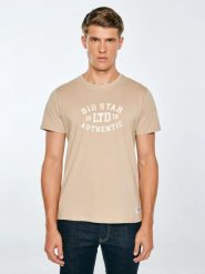 Koszulka męska z nadrukiem beżowa Teller 804. Brązowe t-shirty BIG STAR, l, z aplikacjami, z dzianiny, bez kołnierzyka, bez ramiączek. Za 119.99 zł.