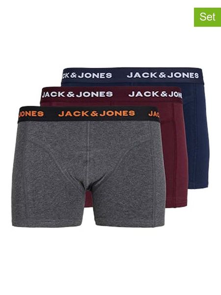 Jack & Jones Bokserki (3 pary) w kolorze granatowym i szarym rozmiar: M. Niebieskie bokserki Jack & Jones, m, bez wzorów. Za 79.21 zł.