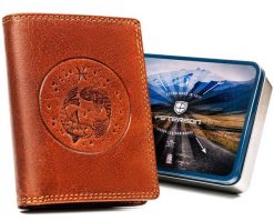 Portfel skórzany Peterson znak zodiaku PTN N4-EBS brązowy. Brązowe portfele Peterson, bez wzorów, ze skóry. Za 56.00 zł.