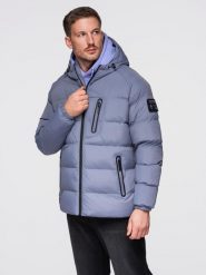 Ocieplana pikowana męska kurtka z raglanowym rękawem – zgaszony fiolet V6 - Rozmiar: XL. Fioletowe kurtki Ombre Clothing, m, z aplikacjami, z materiału, bez kaptura. W wyprzedaży za 119.99 zł.