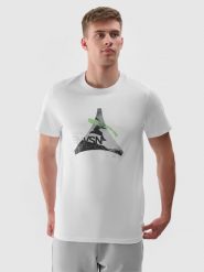 4F T-shirt regular z nadrukiem męski - biały XXL. Białe t-shirty 4F, m, bez wzorów, z bawełny, bez kołnierzyka, bez ramiączek. W wyprzedaży za 39.99 zł.