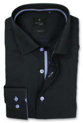 Koszula Męska REY JAY, Slim-Fit, Długi Rękaw, Grafitowa w Drobny Groszek. Niebieskie koszule Rey Jay, m, bez wzorów, z bawełny, bez kołnierzyka, bez ramiączek. Za 119.00 zł.