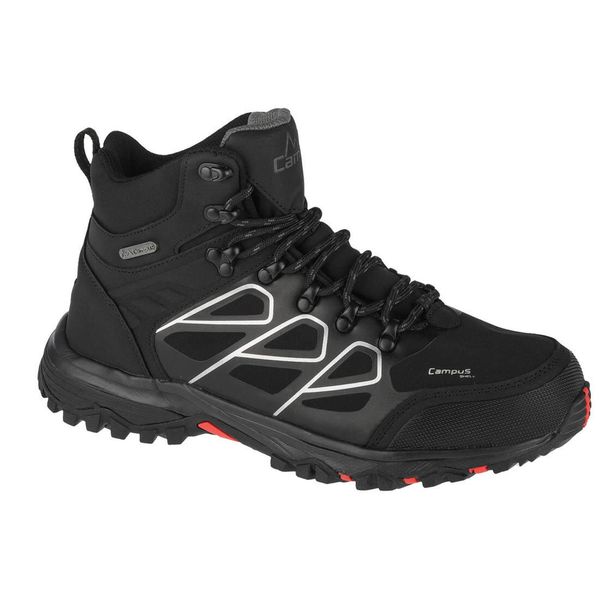 Buty trekkingowe męskie, Campus Kamet. Czarne buty turystyczne Campus, bez wzorów, z materiału, bez zapięcia, trekkingowe. Za 239.99 zł.