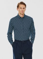 PAKO LORENTE – Granatowa koszula męska w kwiaty. Koszule Pako Lorente, na zimę, l, bez wzorów, z bawełny, bez kołnierzyka, bez ramiączek. Za 79.99 zł.