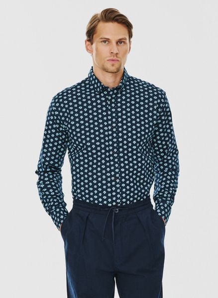 PAKO LORENTE – Granatowa koszula męska w kwiaty. Koszule Pako Lorente, na zimę, l, bez wzorów, z bawełny, bez kołnierzyka, bez ramiączek. Za 79.99 zł.