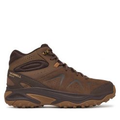 Trekkingi Merrell. Brązowe buty trekkingowe Merrell, bez wzorów, bez zapięcia. Za 599.99 zł.