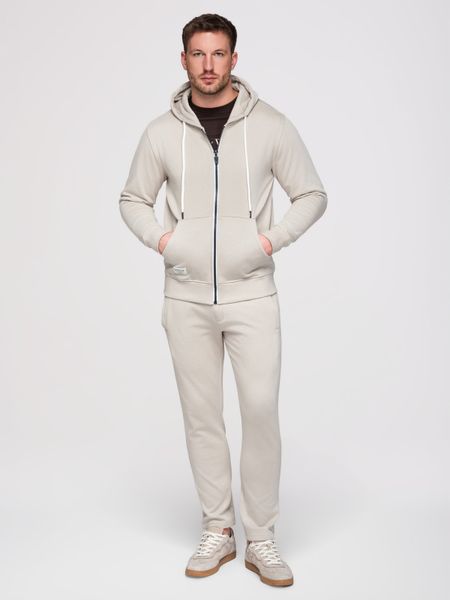 Komplet dresowy męski set bluza rozpinana z kapturem + spodnie z prosta nogawką - beżowy V1. Szare bluzy z kapturem Ombre Clothing, m, z aplikacjami, z bawełny, z kapturem. Za 339.99 zł.