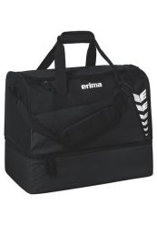 Torba sportowa Erima Six Wings z dolną komorą, czarna. Czarne torby na ramię Erima, bez wzorów, z materiału, na ramię, z nadrukiem, bez dodatków. Za 119.99 zł.