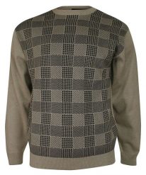 Sweter Beżowo-Czarny, w Kratkę, Szachownicę, Okrągły Dekolt (U-neck) -KINGS- Męski. Brązowe swetry rozpinane Kings, l, bez wzorów, z bawełny, bez kołnierzyka, bez ramiączek. Za 187.00 zł.