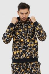MOSCHINO Rozpinana bluza męska w złote łańcuchy. Czarne bluzy z kapturem MOSCHINO, m, bez wzorów, prążkowane, z kapturem. W wyprzedaży za 519.99 zł.