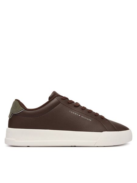 Tommy Hilfiger Sneakersy Th Court Lth Detail Ess FM0FM05367 Brązowy. Brązowe buty sportowe casual Tommy Hilfiger, bez wzorów, ze skóry, bez zapięcia. Za 409.99 zł.