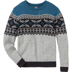 Sweter w norweski wzór Regular Fit bonprix jasnoszary melanż - niebieskozielony - czarny. Swetry nierozpinane marki bonprix. Za 34.99 zł.