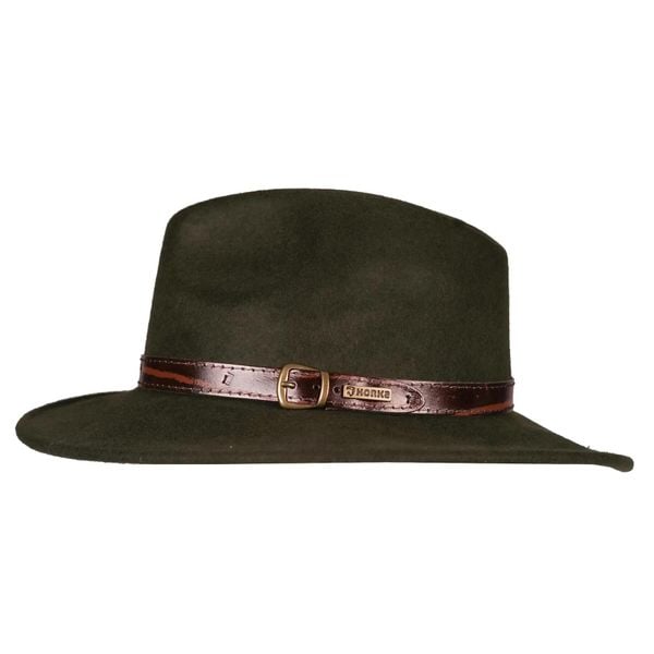 Kapelusz wełniany, składany HORKA. Zielone kapelusze HORKA, bez wzorów, z materiału, eleganckie. Za 263.50 zł.