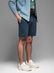 Krótkie spodenki dresowe męskie RELAXED FIT w stylu athleisure – granatowe V4 OM-SRWS-0122 - XXL. Niebieskie krótkie spodenki sportowe Ombre Clothing, l, bez wzorów, z bawełny. W wyprzedaży za 99.99 zł.