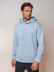 Bluza hoodie z napisem - niebieski. Niebieskie bluzy bez kaptura Sinsay, l, bez wzorów, bez kaptura. W wyprzedaży za 24.99 zł.
