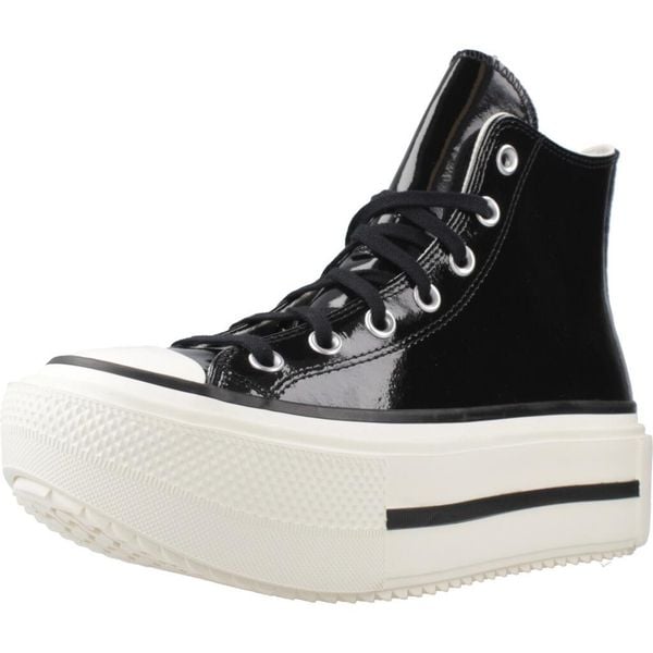 Buty CONVERSE CHUCK TAYLOR ALL STAR LIFT DOUBLE STACK PLATFORM PATENT LEATHER Cz. Czarne buty trekkingowe Converse, bez wzorów, ze skóry ekologicznej, bez zapięcia. Za 471.14 zł.