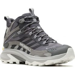 Buty trekkingowe Merrell Moab Speed 2 Mid GORE-TEX męskie. Szare buty turystyczne Merrell, bez wzorów, z gore-texu, bez zapięcia, trekkingowe, gore-tex. Za 639.00 zł.