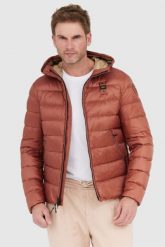 BLAUER Brązowa puchowa kurtka Sergio z kapturem. Brązowe kurtki Blauer USA, l, bez wzorów, z puchu, z kapturem. W wyprzedaży za 899.99 zł.