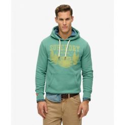 Jednokolorowa, luźna bluza z kapturem Superdry Lo-Fi Outdoor. Zielone bluzy z kapturem Superdry, s, bez wzorów, z kapturem. Za 299.75 zł.