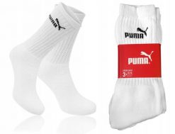 Wysokie skarpetki dla dorosłych Crew. Białe skarpety Puma, bez wzorów, z bawełny. Za 120.99 zł.