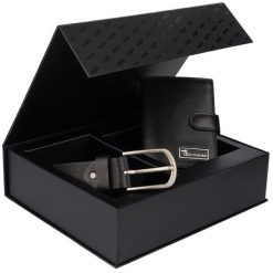 Zestaw prezentowy męski skórzany pasek portfel pudełko premium Beltimore Z28. Portfele bez wzorów. Za 129.99 zł.