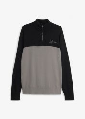 Sweter z wysokim kołnierzem zapinanym na zamek, krój regular fit. Czarne swetry nierozpinane bonprix, m, bez wzorów, bez kołnierzyka, bez ramiączek. Za 129.99 zł.