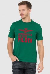 AERONAUTICA MILITARE Zielony t-shirt męski z aksamitnym logo. Zielone t-shirty Aeronautica Militare, l, bez wzorów, bez kołnierzyka, bez ramiączek. W wyprzedaży za 129.99 zł.