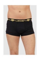 MOSCHINO Czarne bokserki męskie z brokatowym logo. Czarne bokserki MOSCHINO, m, bez wzorów, z bawełny. W wyprzedaży za 99.99 zł.