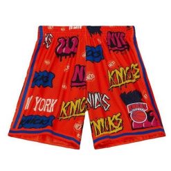 Spodenki z naklejką New York Knicks Swingman 1991/92. Brązowe szorty Mitchell & Ness, bez wzorów, sportowe. Za 477.50 zł.