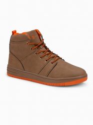 Buty męskie ocieplane sneakersy za kostkę - camel V5 OM-FOSH-0123 - 43. Brązowe buty sportowe casual Ombre Clothing, na zimę, bez wzorów, z materiału, za kostkę, bez zapięcia. W wyprzedaży za 79.99 zł.