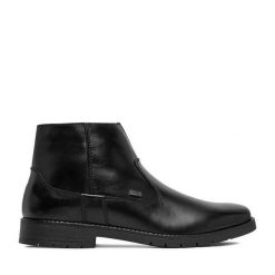 Botki Rieker. Czarne botki sznurowane Rieker, bez wzorów, bez obcasa, bez zapięcia. Za 439.99 zł.