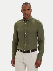 Tommy Hilfiger Koszula MW0MW41530 Zielony ciemny Regular Fit. Zielone koszule Tommy Hilfiger, l, bez wzorów, ze lnu, bez kołnierzyka, bez ramiączek. Za 489.99 zł.