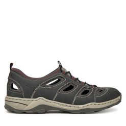 Półbuty Rieker. Szare eleganckie półbuty Rieker, bez wzorów, bez obcasa, bez zapięcia. Za 239.99 zł.