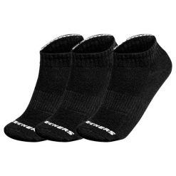 Skarpetki sportowe dla dorosłych 3pk Unisex Terry Qtr Crew. Czarne skarpetki sportowe Skechers, bez wzorów, z materiału. Za 44.99 zł.