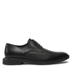 Półbuty HUGO. Czarne eleganckie półbuty Hugo, bez wzorów, bez obcasa, bez zapięcia. Za 459.99 zł.