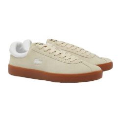 Buty męskie do tenisa Lacoste Baseshot beżowe. Brązowe buty turystyczne LACOSTE, bez wzorów, z materiału, bez zapięcia, tenisowe. Za 476.55 zł.