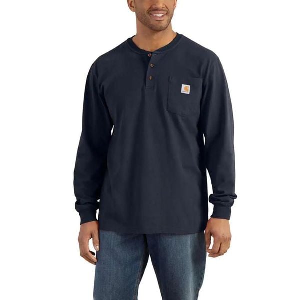 Koszulka bawełniana męska z długim rękawem Carhartt Pocket Henley L/S. Niebieskie bluzki z długim rękawem Carhartt, l, bez wzorów, z bawełny, bez kołnierzyka, bez ramiączek. Za 154.00 zł.